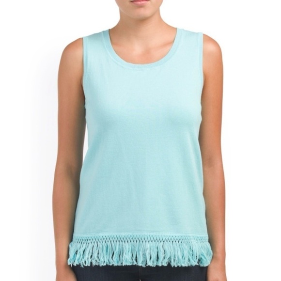 Sail to Sable Knit Fringed Sleeveless Sweater Size Small Aqua New NWT **w/FLAW - Picture 10 of 10